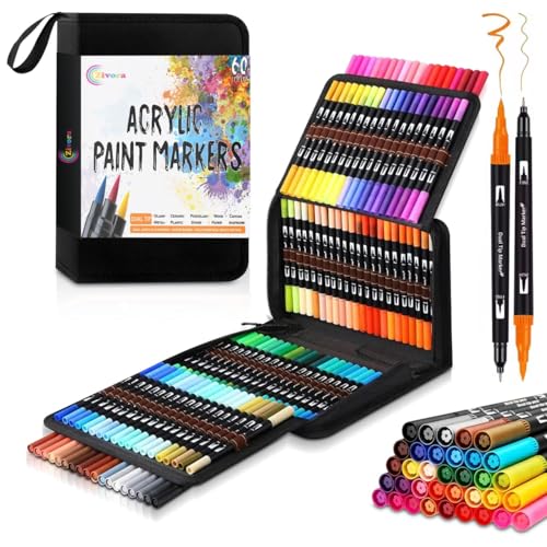 Acrylic Paint Markers Set 120 Colors Dual Tip (3mm Medium
