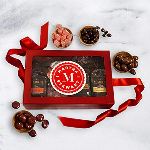 Martha Stewart - Chocolate Basket Sweet Treats Gift Box - With Tender Pectin Pink Hearts, Milk Chocolate Almonds, Chocolate Covered Espresso Coffee Beans, and Milk Chocolate Cherries