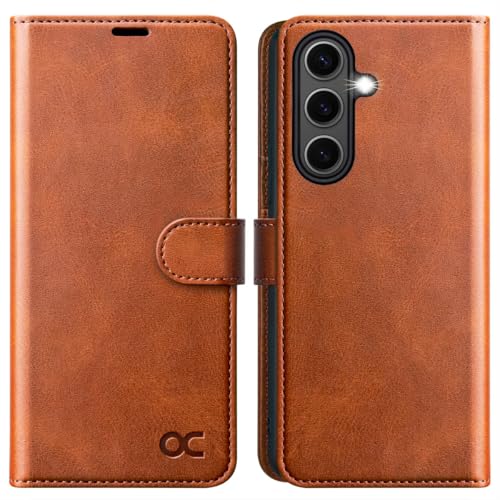 Étui portefeuille Samsung S25 FE en similicuir brun haute finition