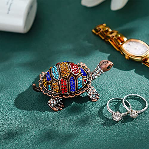 Yu Feng Vintage Turtle Jewelry Trinket Box Hinged,Hand-Painted Sea Animal Figurine Collectible Enamel Sea Turtle Ring Holder Crystal Studded Treasure Keepsake Box (2.5Inch,Colorful) #TOP2