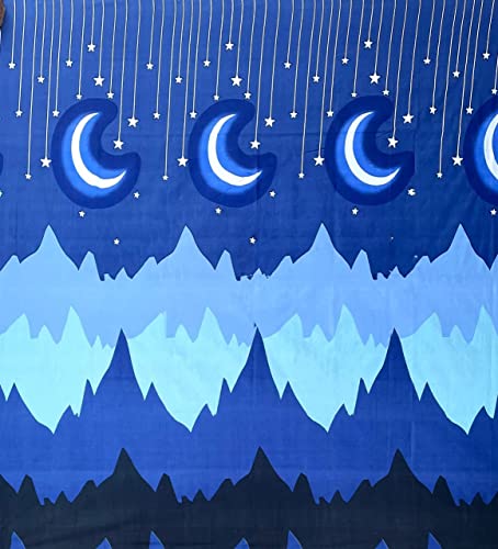 Image of Kids Moon Design Queen Size Elastic Fitted Bedsheet for Kids Room, Bedroom, Living Room, 90x100 inches, Set of 1 pc of Bedsheet & 2 Pillow Covers, Blue