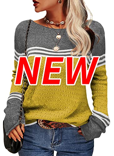 Image of Danedvi Womens Fall Fashion 2026 Sweaters Colorblock Lightweight Striped Crewneck Winter Trendy Pullover Tops