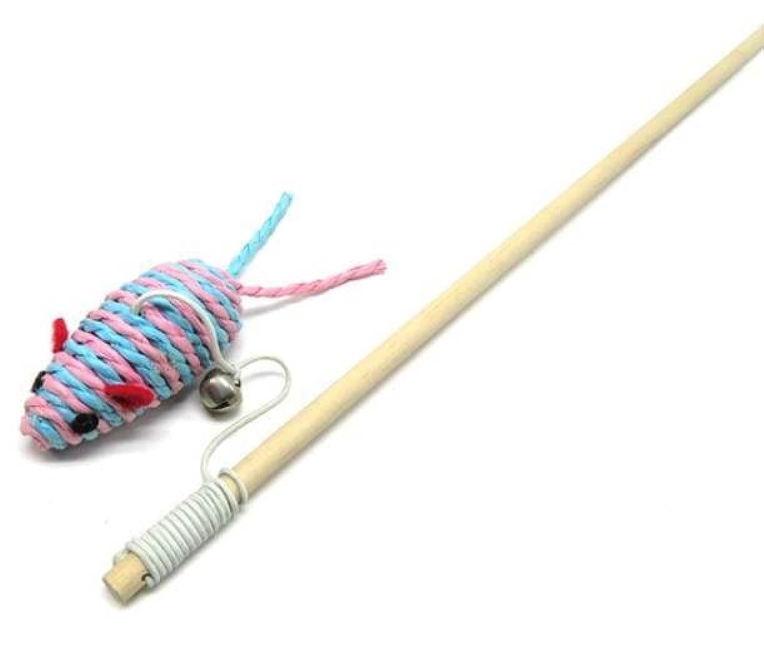 PETSARY Plush Mice Wood Feather Rope Cat Stick - Natural Sisal Wand Teasers with Mouse, Bell, Elastic String, and Sturdy Rod - Cute Interactive Bite Toy - Play & Exercise for All Types Cat