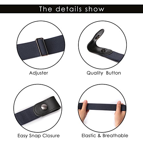 Image of SUOSDEY No Buckle Elastic Stretch Belts For Men And Women, Comfortable Invisible Belts For Jeans Pants, I-Black+Blue(Gun Button), L--Xxl:Waist Size 34''-48''