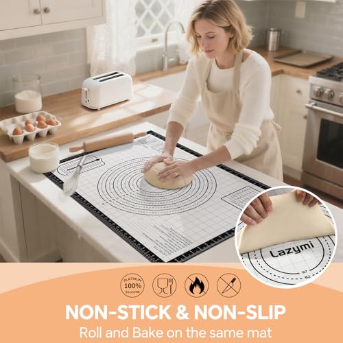 Extra Large Silicone Baking Mats Sheet, Non Stick Pastry Rolling Mat with Measurement 71×51cm, Non-Slip Silicon Dough kneading Mat, Counter Table Mat, Placemat, Fondant Icing/Cake/Pizza Mats (Black)