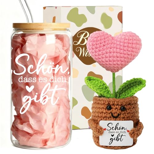 MEIMUCUL Geschenke für Frauen Trinkgläser Geburtstagsgeschenk für Freundin- Schön Dass es Dich Gibt Positive Kartoffel Geschenkset für Frauen Freundinnen Beste Freundin Schwestern Damen Geschenkideen