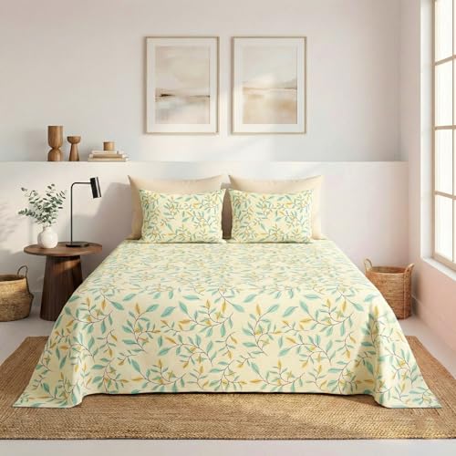 Image of HOMEKART 100% Cotton Feel Double Bed Bedsheet Set | 180tc to 220tc Soft & Breathable with 2 Pillow Covers | Wrinkle Free | for Bedroom & Gifting (Color -Grey & Yellow, 90 x 90 Inches)