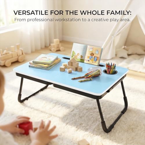 Image of BUYIFY 23.4 inch Foldable Lap Desk Bed Table with Cup Holder Tray Blue