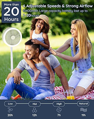Primevolve Portable Battery Operated Fan, 10400Mah Rechargeable Usb Floor Table Desk Fan With Remote, 48Cps Led 4 Speed Settings Pedestal Fan For Bedroom Office Fishing Camping Travel Tent, White 8.5" #TOP5