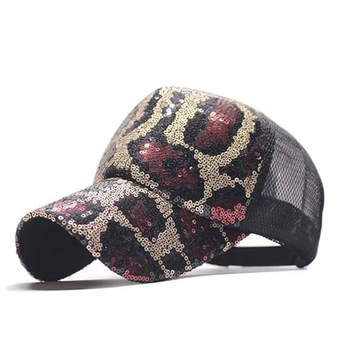 Rowagy Novelty Women Leopard Baseball Cap Casual Outdoor Running Vintage Adjustable Mesh Teen Girls Sequin Snapback Hat #TOP5