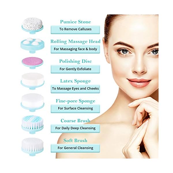 Electric Facial Cleansing Brush 7 in 1 - Fabuday Face Skin Spin Brush for Deep Cleansing, Gentle Exfoliating, Blackhead Removing and Massaging, Battery Operated Facial Cleanser Brush
