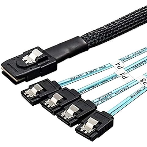 Mini SAS Cable, VANDESAIL 0.5m Internal Mini-SAS to 4x SAS SATA Forward Breakout Cable Hard Drive Data Transfer Cable Cover