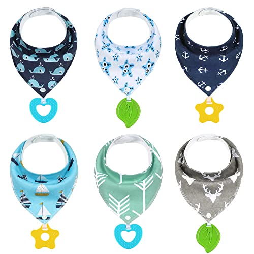 Image of Yoofoss Baby Bandana Drool Bibs 6 Pack and Teething Toys Soft and Absorbent for Boys and Girls 0-36 Months - Baby Teething Bibs