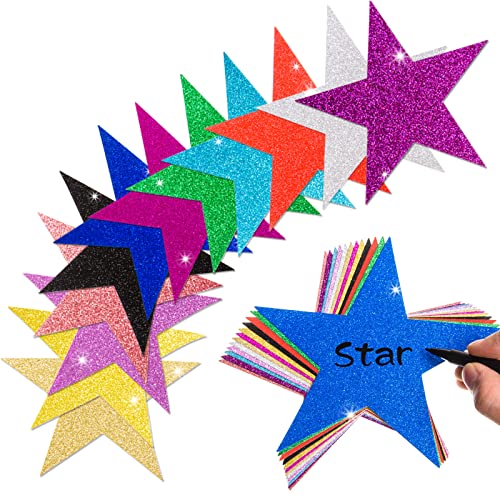 Image of 120 Pcs Glitter Star Cutouts Paper Star Confetti Cutout Assorted Color Glitter Stars Cutouts 6 Inch Large Glitters Stars Decoration for Christmas Classroom Bulletin Board Wall Party Supplies,12 Colors