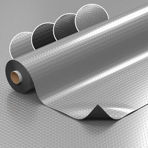 PVC Bodenbelag Meterware Noppen 1mm Antirutschmatte Bodenmatte Noppenmatte Riffelblechmatte Tränenblech rutschfest Grau Noppen...