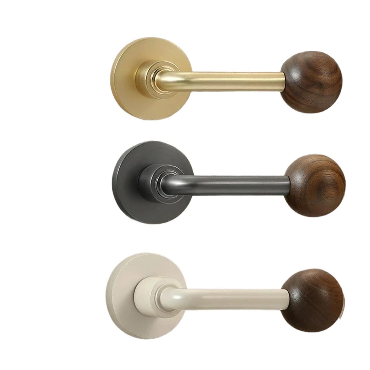 Indoor Bedroom Door Walnut Wooden Handle Split Silent Lock 1Pcs(Cream)