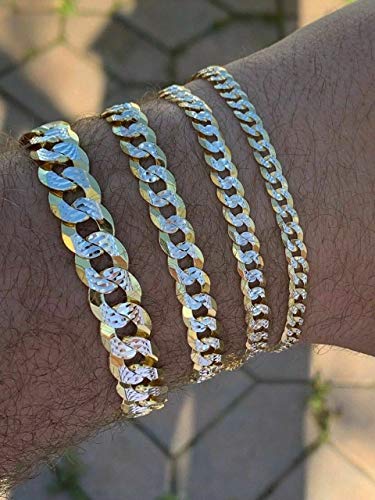 Harlembling Mens Or Ladies Cuban Link Bracelet - 14K Yellow Gold & Solid 925 Sterling Silver Two Tone Diamond Cut thumb #8