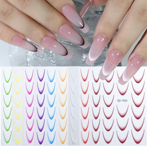 9 Colors French Manicure Nail Art Stickers, 3D Gradient French Ti...