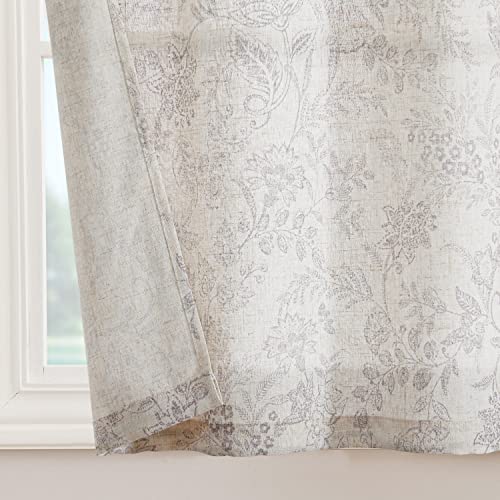 TOPICK Grey Floral Linen Blend Kitchen Curtains 36 Inch Drop Small Cafe Curtains Light Filtering Curtain Tiers for Bathroom Sink Rod Pocket 2 Panels - Image 2