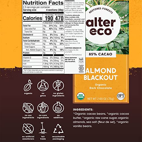 Alter Eco | Chocolate Bars | Pure Dark Cocoa, Fair Trade, Organic, Non-Gmo, Gluten Free (12-Pack Almond Blackout) #TOP1