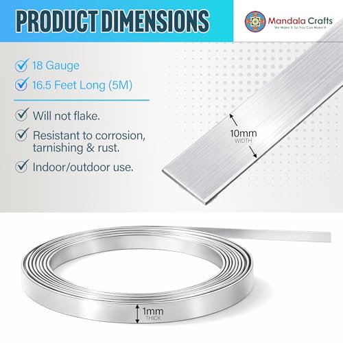 Image of Mandala Crafts 10mm Silver Tone Flat Aluminum Crafting Wire for Sculpting | 16.5 FT, Anodized, Colored, Tarnish Resistant, Bendable, Flexible, for Jewelry Making, Bezel, Bonsai, Armature, Outdoor