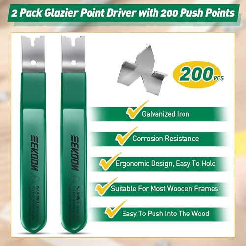 Image of Feekoon 2 Pcs Glazier Point Driver with 100 Push Points, Green