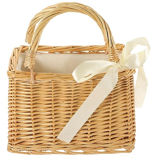Hemobllo Woven Basket Handbag Portable Decorative Wicker Purse for Summer Beach Handmade Storage Container Multi Purpose Natural Material for Everyday Use