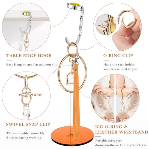 Image of 2 Pack Portable Wrist Yarn Holder, Crochet Holder,with 2 Replace Wrist Strap and MINI Screwdriver, Hanging Yarn Spinner for Crocheting and Knitting,Knitting Gift for Craft Lovers(Orange+Blue)