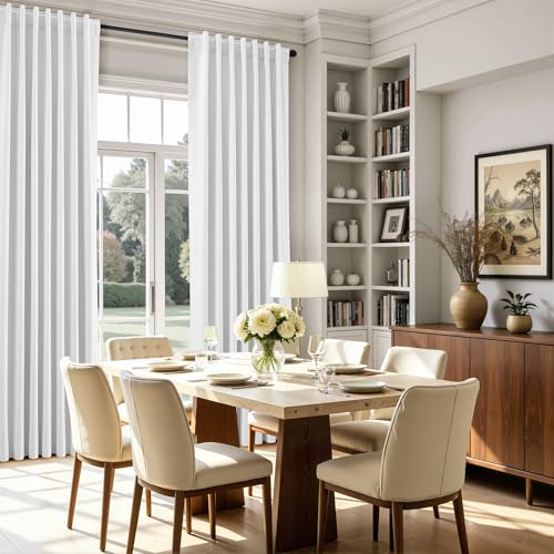 Image of Nanspring White 100% Blackout Linen Curtains for Bedroom 45 Inches Long Back Tab Thermal Insulated Modern Farmhouse Decor Black Out Curtain for Living Room Dining Room Neutral Drapes 52x45, 2 Panels