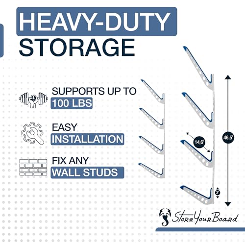 image for StoreYourBoard Adjustable Wakeboard Storage Rack – Wall Mount 4 Leve