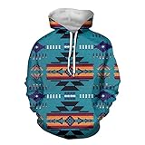 SEANATIVE Ethnic Tribal Vintage Pullover Pocket Hooded Active Sweatshirt for Men Boys Students Blue Aztec Casual Hoodies Oversize M