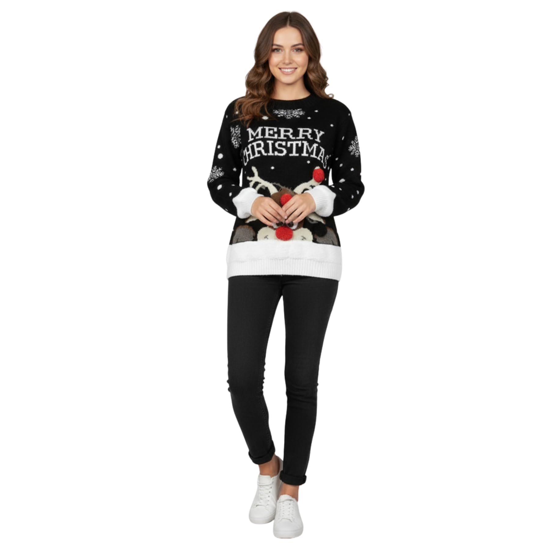Janisramone Mujer Señoras Nuevo Unisexo Navidad 3D Pom Pom De Punto Novedad Navidad Retro Saltador Suéter Cima