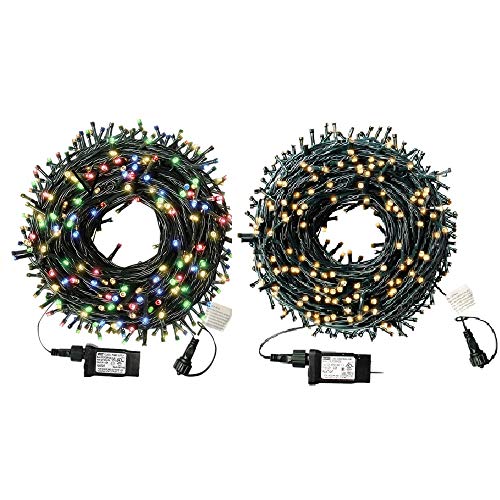 XTF2015 105ft 300 LED Christmas String Lights, End-to-End Plug 8 Modes Christmas Lights Outdoor Indoor Fairy Lights Christmas Tree, Patio, Garden, Party, Wedding, Holiday?Warm + Colored?