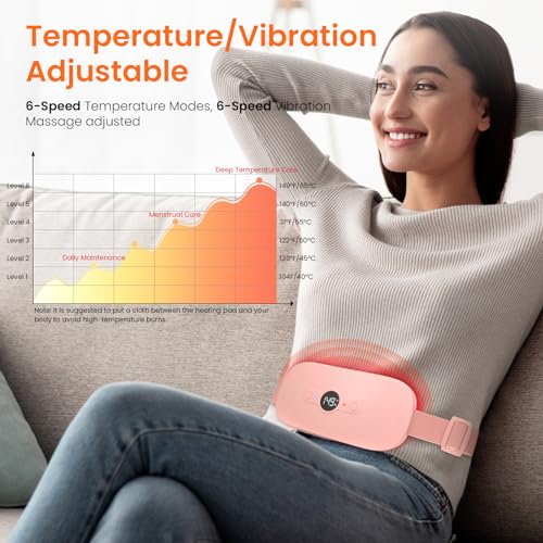 Image of NOWWISH Heating Pad for Period Cramps Portable Electric Cordless Menstrual Heating Pad Rechargeable with 6 Heat Levels and 6 Massage Modes, Gifts for Women, Dorm Room Essentials for Girls, Pink