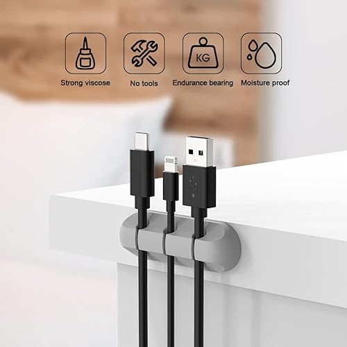 Miniatura 6 de simr - Paquete de 2 clips para cables, organizador de cables, sistema de soporte de cables de 0.236 pulgadas, ganchos adhesivos de goma para el