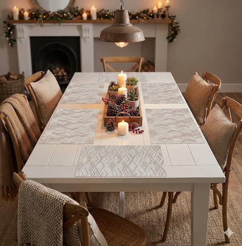 Image of YELONA Placemats for Dining Table - Heat Resistant, Non-Slip & Washable PVC Vinyl Table Mats - Set of 6, 45 x 30 cm (Camel White)