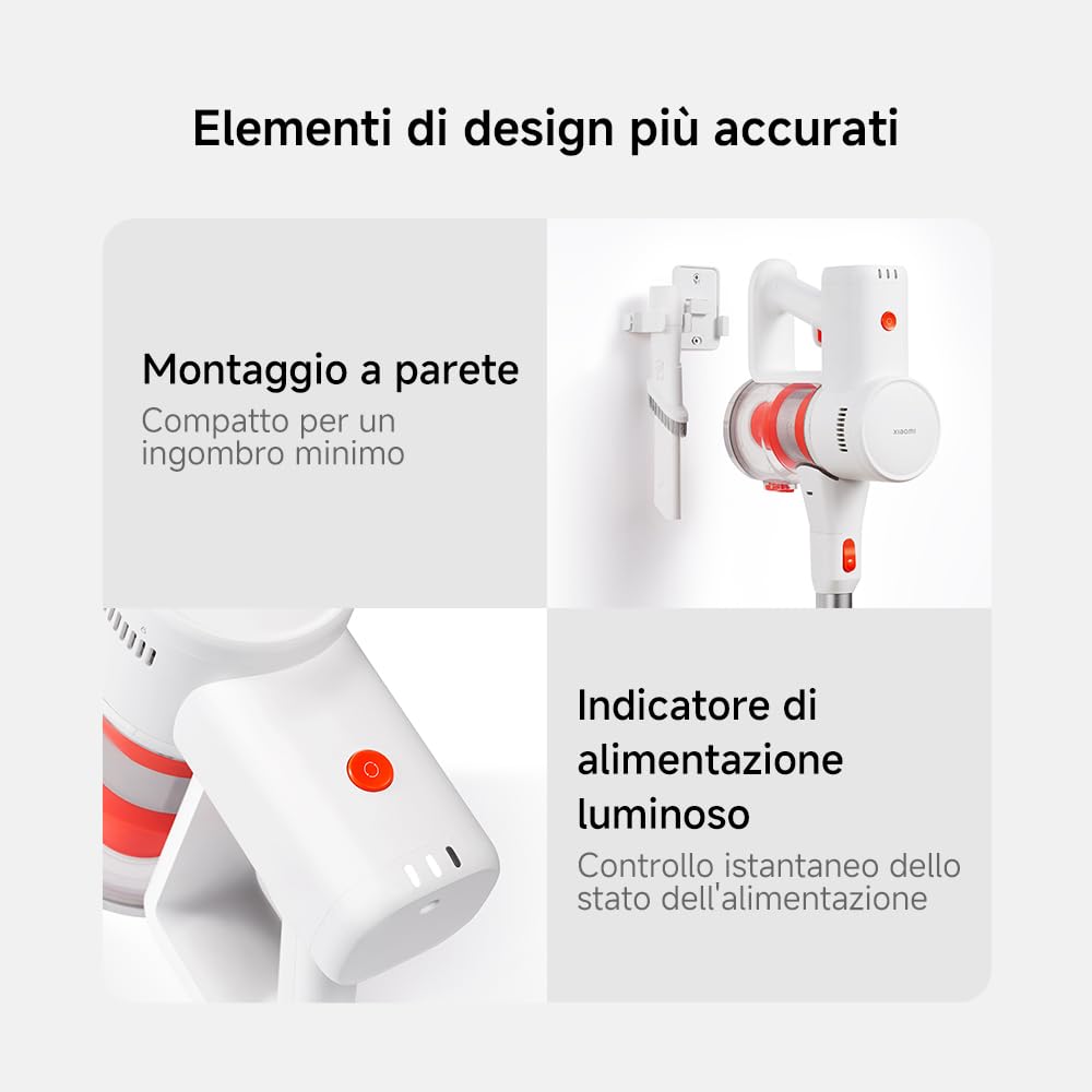 Aspirapolvere Senza Fili XIAOMI G20 Lite, 18kPa Potenza Aspirazione, 40 Min Autonomia, Rilevamento Polvere Luce Bianca, Spazzole 2-in-1, Svuotamento Un Solo Tocco, Ideale per Fessure Divani e Tastiere