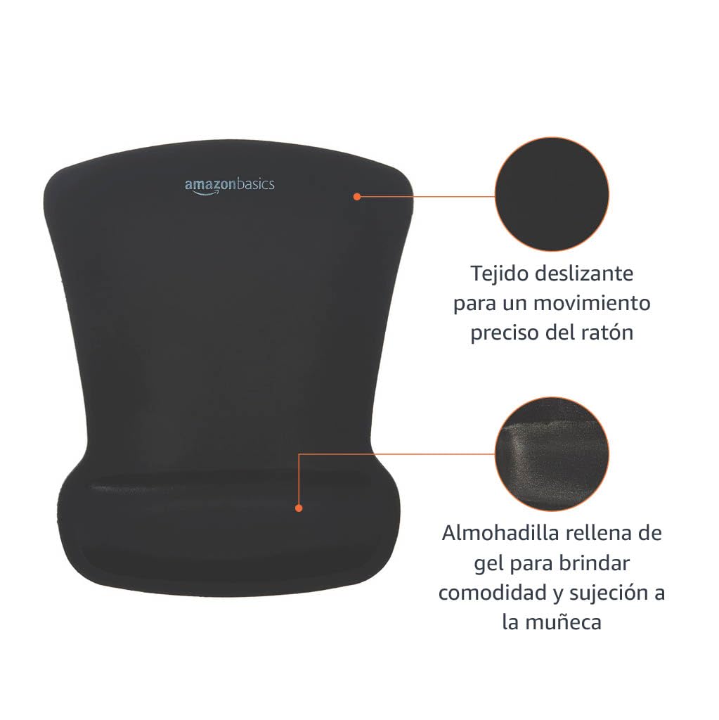 Amazon Basics Alfombrilla para ratón con reposamuñecas de Gel, 20 x 25 cm, Negro