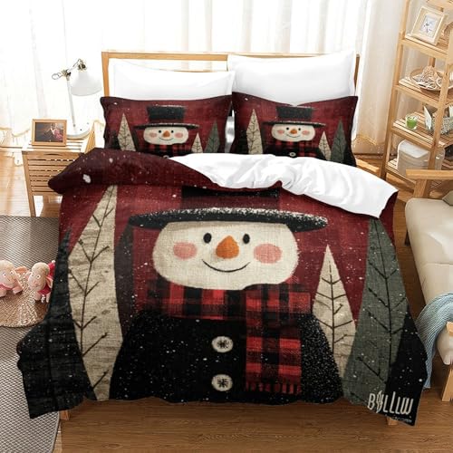 Housse de couette bonhomme de neige imprimé 3D microfibre parure de lit 140x200 - 3