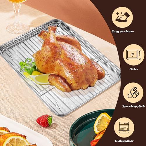 Baking Sheet with Rack Set (2 Pans 2 Racks), Stainless Steel Cookie Sheet with Cooling Rack, Nonstick Baking Pan, Warp Resistant - Image 5