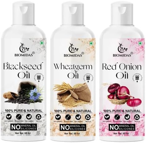 100% Pure Blackseed & Wheat Germ & Red Onion 60ML Combo Oil(Pack of 3)