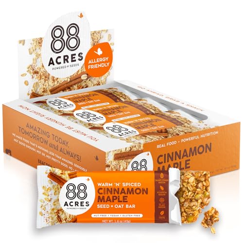 88 Acres Granola Bars Cinnamon Maple 12 Count School Safe Allergen Free Seed & Oat Snack Bar Gluten & Nut Free Vegan Non-GMO & Kosher Individually Wrapped