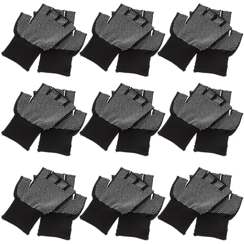 Zerodeko Guantes de Nailon Antideslizantes de Medio Dedo para Trabajo Industrial, 15 Pares, Color Negro, Diseño Delgado para Verano, Protección y Precisión en Tareas Manuales