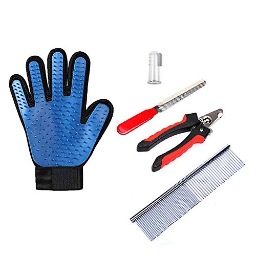 Daily Itemss 5 Pieces Grooming Hair Kits Perfect for Dog & Cat with Long & Short Fur, Grooming Glove, Nail Clippers Trimmer, Finger Silicone Toothbrush, Stainless Steel Comb