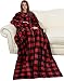 Catalonia Wearable Blanket with Sleeves and Pocket,Comfy Soft Fleece Mink Micro Plush Wrap Throws Blanket Robe for Women and Men,Red Plaid Checke Buffalo