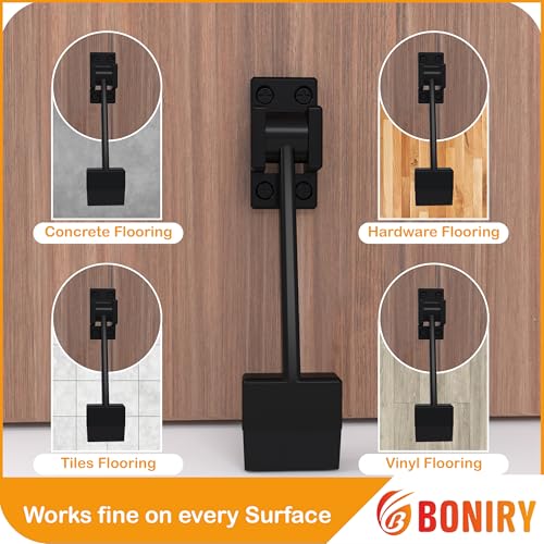 Image of Boniry Heavy-Duty Door Stopper with Adjustable Rubber Grip | Wall-Mounted Door Holder for Wooden and Metal Doors | Durable and Easy Install (Black)