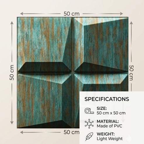 Image of Kayra Decor 3D PVC Wall Panels for Bedroom & Living Room | Cube Design | Rustic Wood Color | 19.7 x 19.7 Inch | Pack of 40 | 107.6 Sq Ft