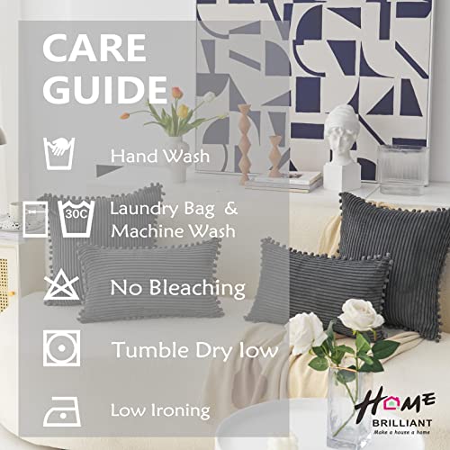 Home Brilliant Dark Grey Cushion Covers Charcoal Sofa Seat Cushion Covers with Pom Poms, 45 x 45 cm, 18 inch, 2 Pcs, Dark Grey - Image 4