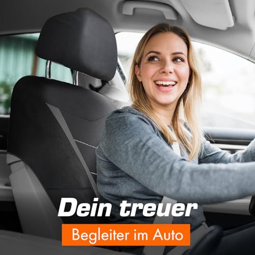 Upgrade4cars Autositzbezüge Set für die Vordersitze Grau | Auto-Schonbezüge Universal Schwarz Auto-Sitzbezug Sommer Winter | Autozubehör Innenraum | Geschenke für Frauen und Männer