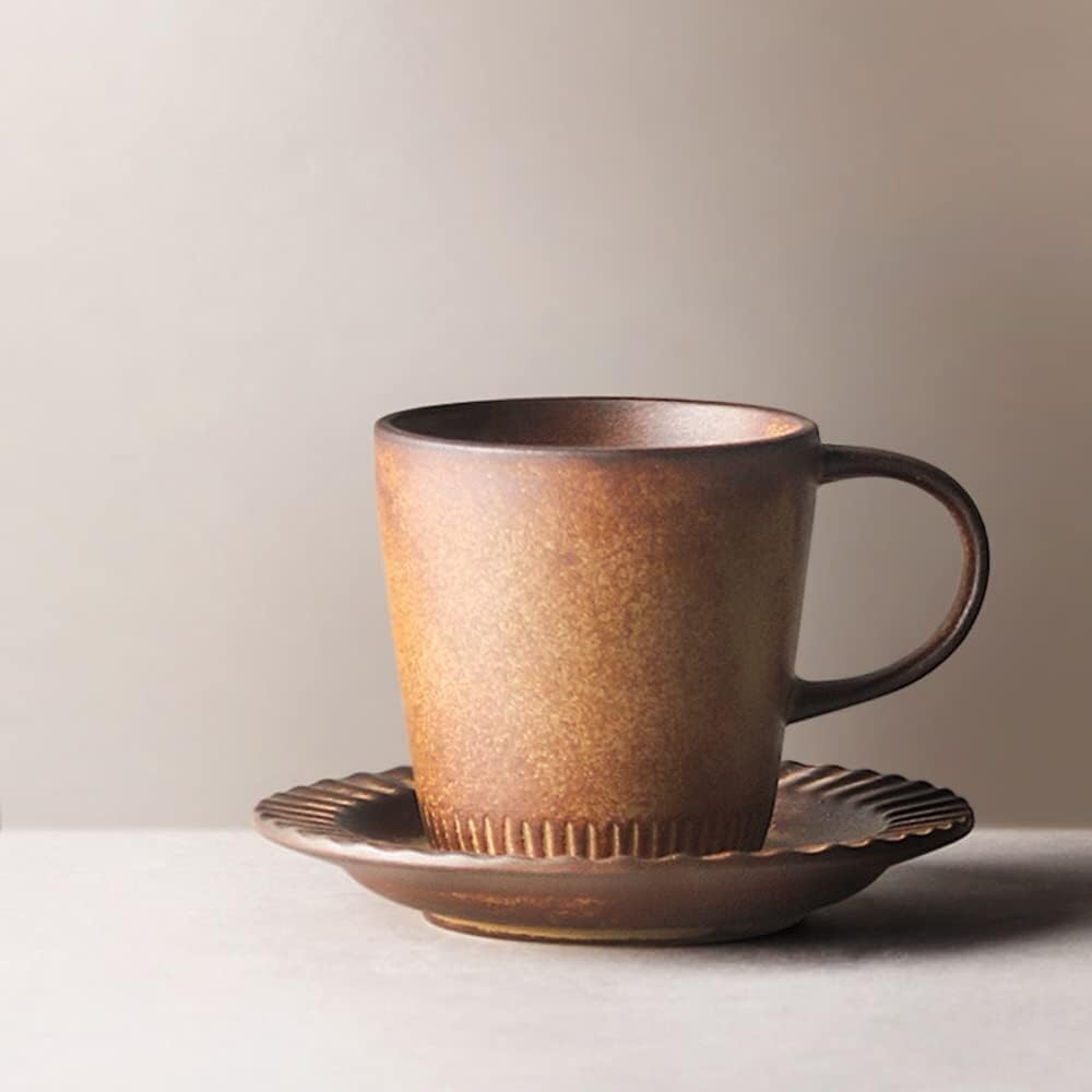 Juegos de tazas y platillos Taza de té de porcelana hecha a mano de 7.78 oz con asa, for fiestas de cumpleaños y bodas, color marrón